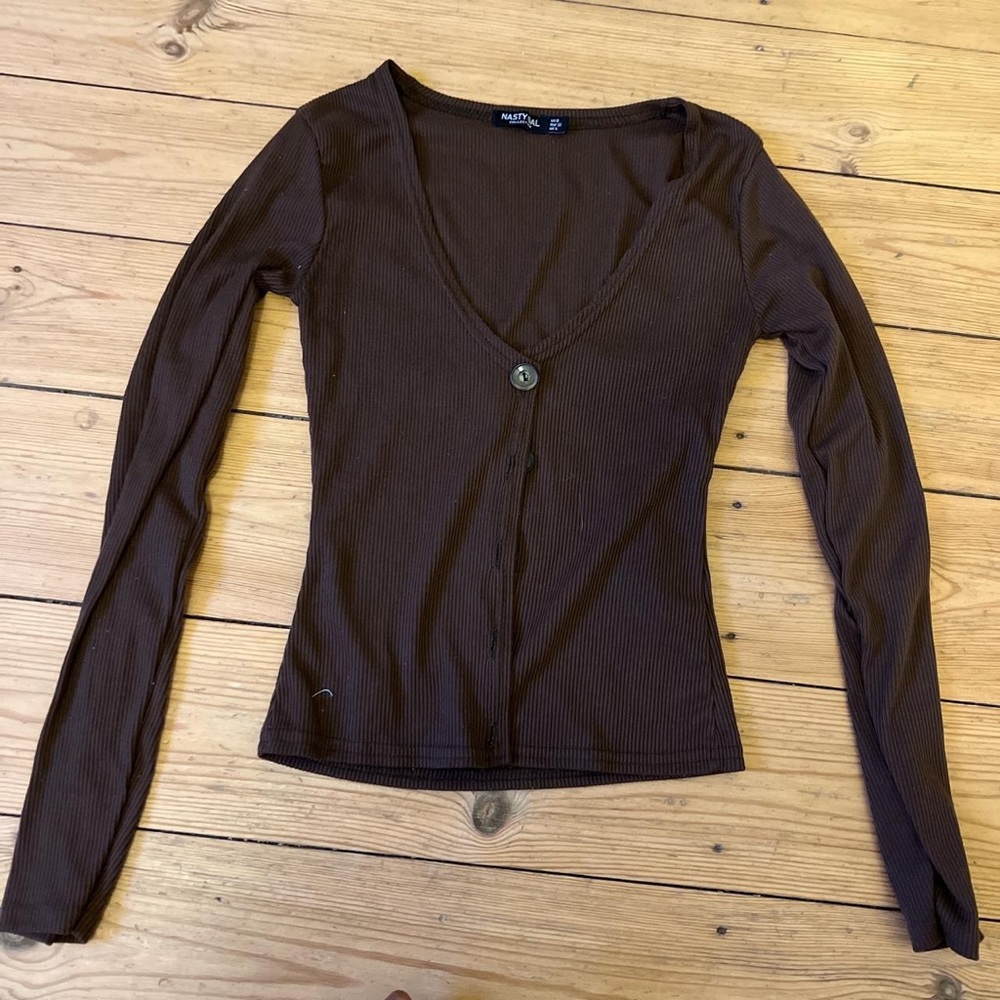 Brown button down top